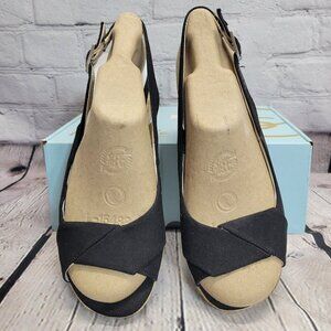 LifeStride Women's Socialite Peep Toe Slingback Espadrille Wedge Sandals